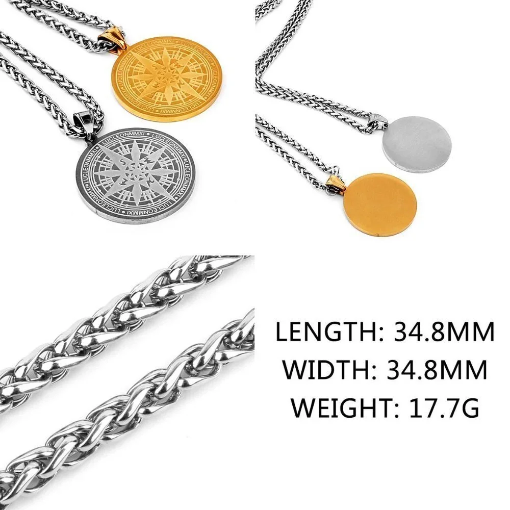 ❤️Vintage Golden Compass Stainless Steel Unisex Pendant Necklace, GP1231171